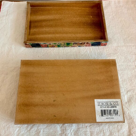 Unique Rare Beautiful Lacquered Decorative Stamp Collection Wooden Box with Lid - Picture 4 of 4